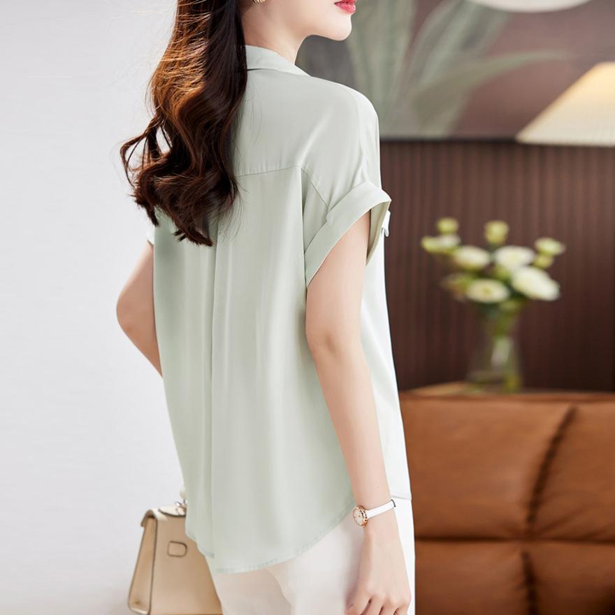 Fashion trendy silk shirt women's short-sleeved summer new temperament mulberry silk top