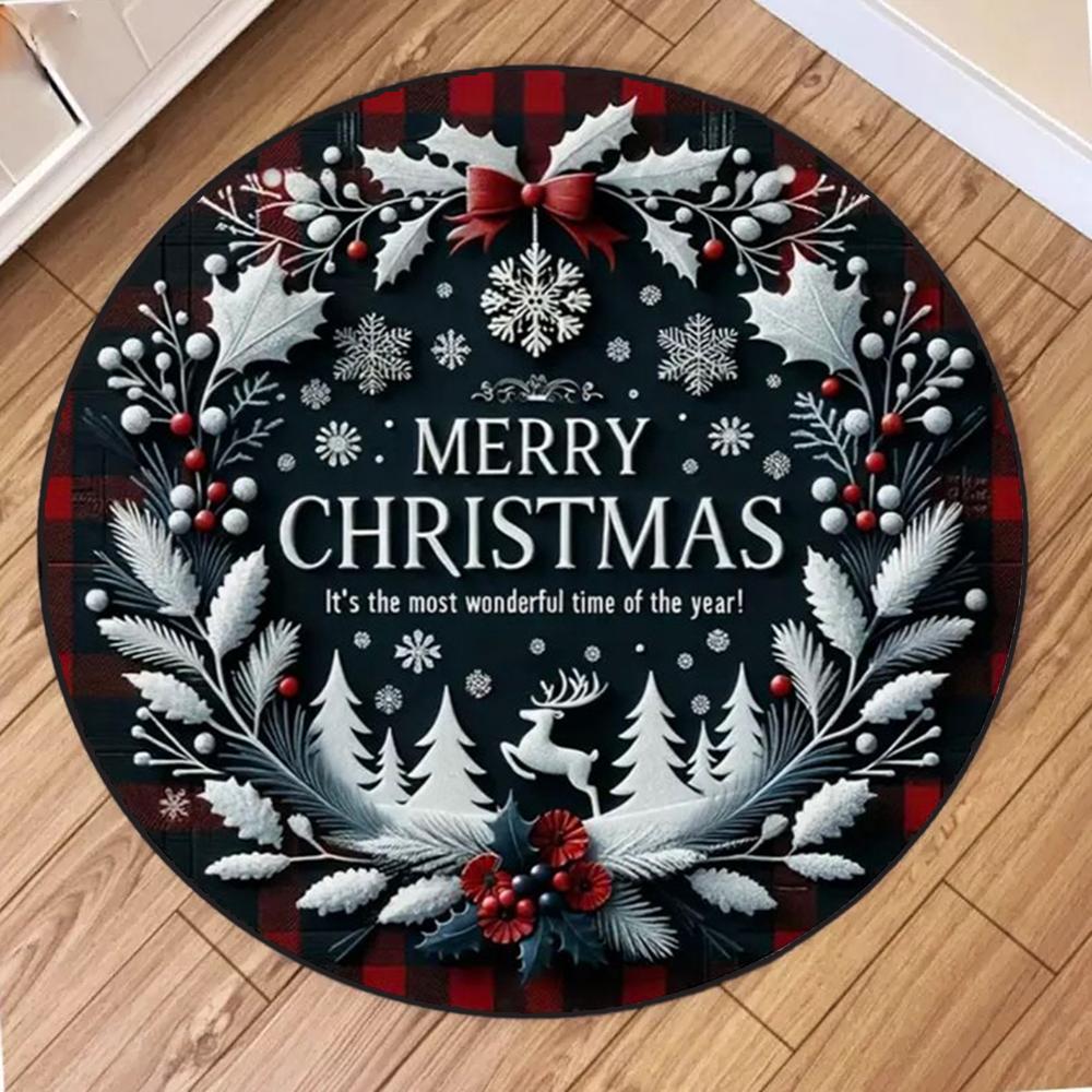 Traditional Christmas Plaid Rug Carpet Mat for Living Room Home Decoration Merry Christmas with Gnome Snowflake Tree Red Green