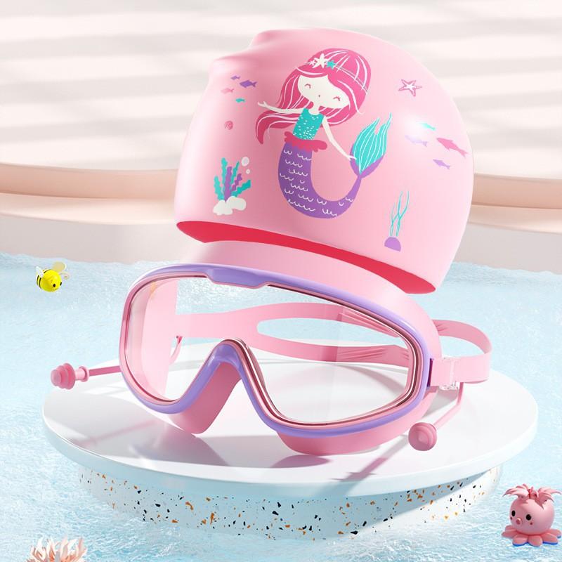 

Children s Swimming Goggles Men Women Children HD Waterproof Anti-fog Large-frame Glasses Professional Diving Silicone Cap