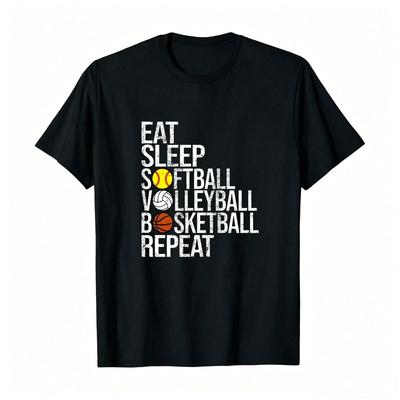 Funny Eat Sleep Sports Repeat Graphic Tee Breathable Crew Neck Top Allseason Casual Pullover Sweatshirt For Unisex Unisex