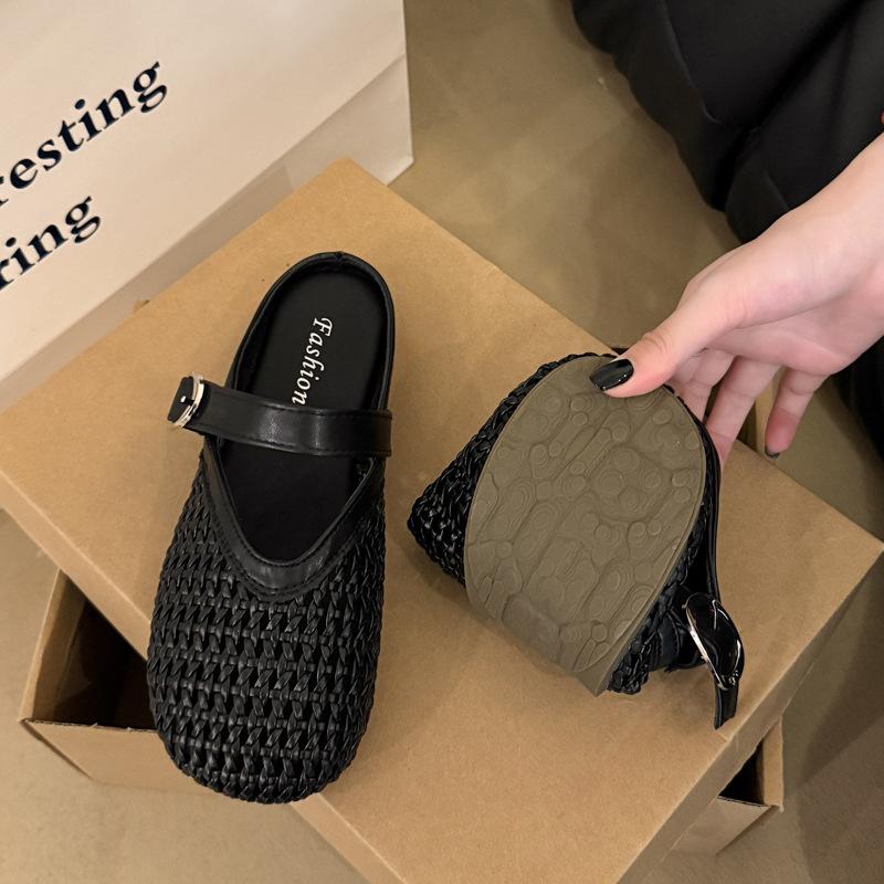 New Mesh Breathable Bag Head Slippers for Women Wearing Flat-bottomed Lazy People In Summer, Half-pedal Slippers for Women