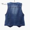Retro Waistcoat Ladies Denim Vest Sleeveless Loose V Neck Double Buttons Solid Color Breathable Vintage Firm Stitching Hip Hop Streetwear Lady