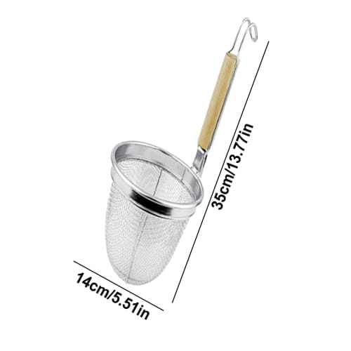 Strecurătoare ramen de calitate comercială, ustensile de bucătărie, strecurătoare ramen, strecurătoare udon, strecurătoare adâncă, strecurătoare pentru tăiței din oțel inoxidabil cu mâner de lemn, stainl