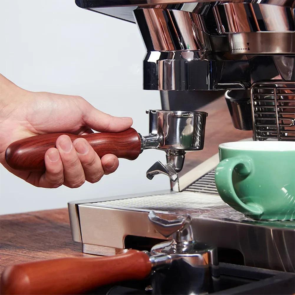 1pc Stainless Steel Dual Spout Espresso Handle With Ergonomic Rosewood Grip For NANO Anti-stick Coating Quick-release Basket