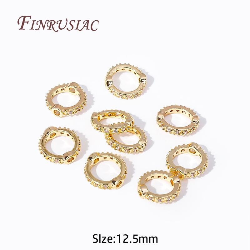Trendy Brass with Zircon Circle Bead Frames 18K Gold Plated Metal Through Hole Bead Frame Connectors DIY Jewelry Making Supplies 2 pieces
