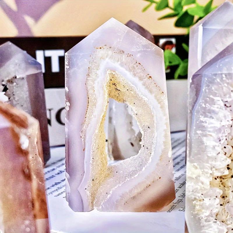 Polished Agate Flame Geode Prism: Natural Crystal Home Decor