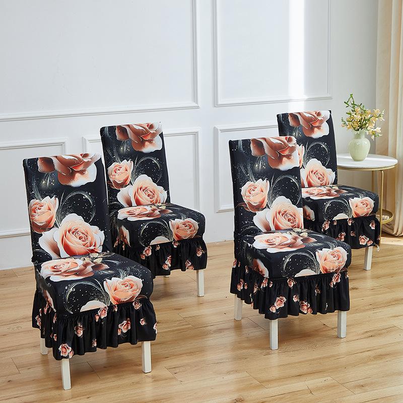 Four Seasons Printed Chair Cover One-piece Dining Chair Cover One-piece Dust Cover All-inclusive Elastic Skirt Household Chair Cover
