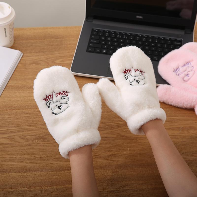 Winter warm plush gloves student writing cartoon panda cycling warm cold gloves velvet men and women