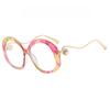 Oval Large Frame Pearl Metal Feet Fashion Flat Mirror Transparent Lens Retro Elegant Suitable for Daily Vacation Use
