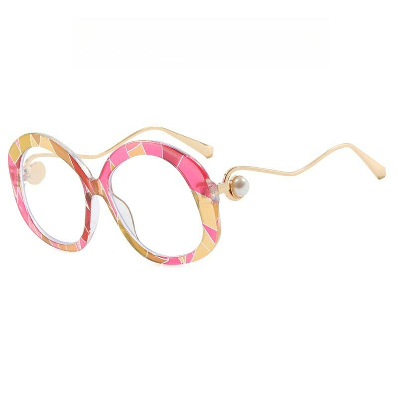 Oval Large Frame Pearl Metal Feet Fashion Flat Mirror Transparent Lens Retro Elegant Suitable for Daily Vacation Use