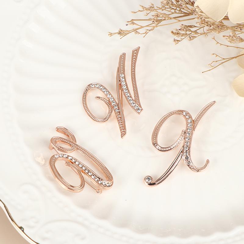 Women Luxury Letter Brooch Pins In Rose Gold Color   English Alphabet Pins Cute Jewelry Accessories Gift