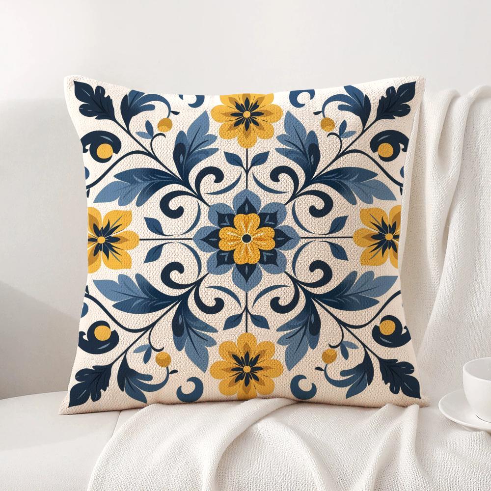 Resort-Style Patterns Cushion Cover Natural Linen Organic Fabric Double-Sided Printing Sofa Home Decor Gift Pillow Cover