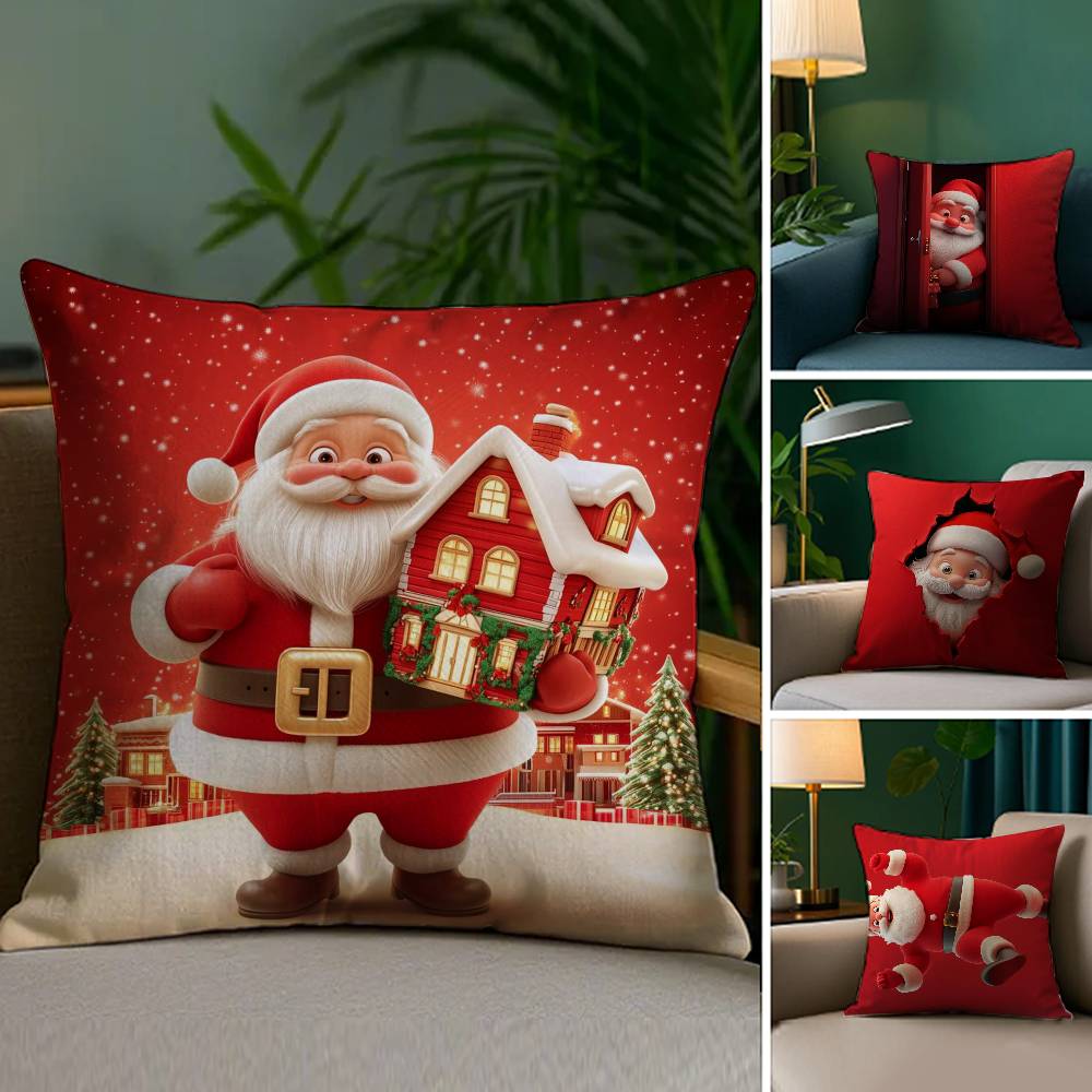 Santa Claus Pillow Case Sofa and Living Room Decorative Cushion Covers Dust-proof and Mite-proof Invisible Zipper