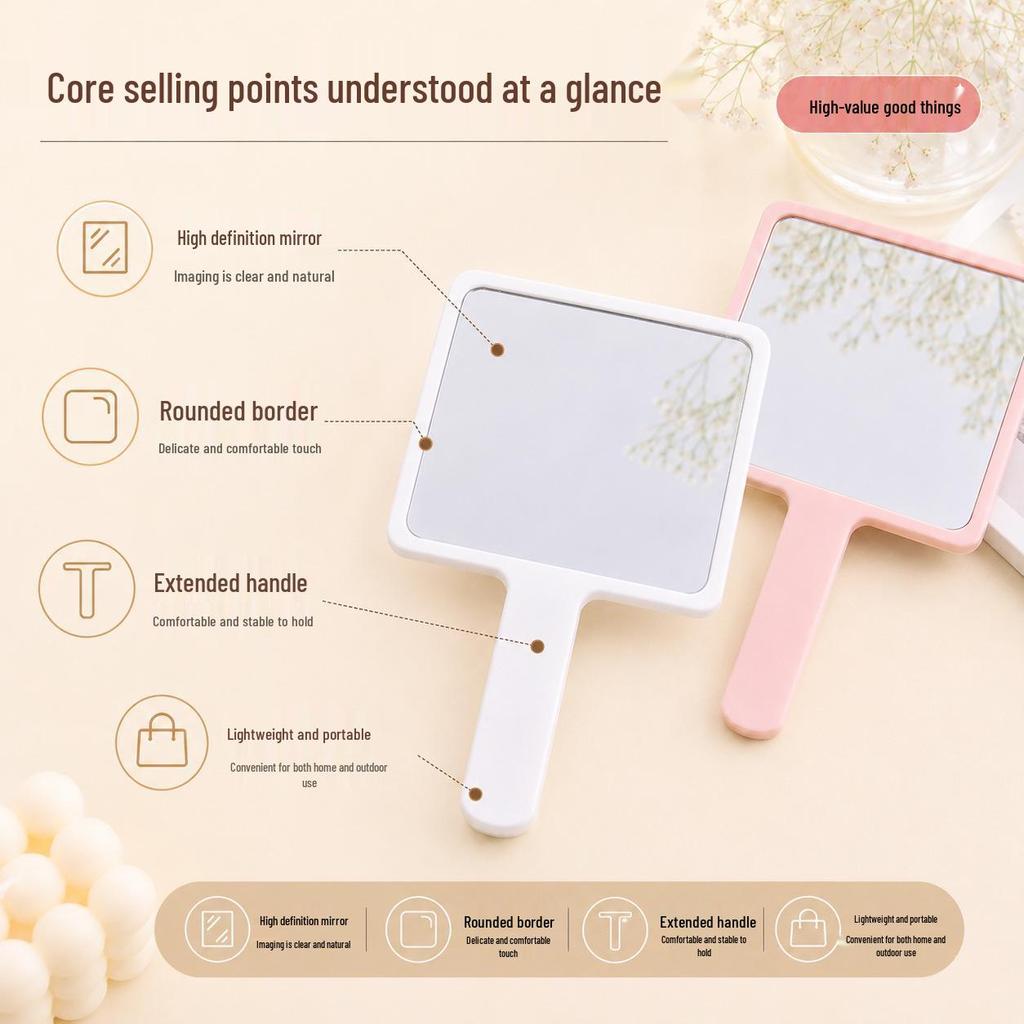 Customizable Single-Sided Handheld Makeup Mirror with Handle