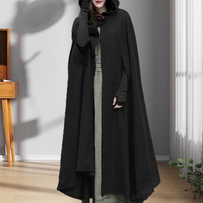 Winter Women Cloak Thickened Loose Warm Windproof Lengthened Medieval Style Single Button Closure Sleeve Holes Hooded Ponchos Long Shawl