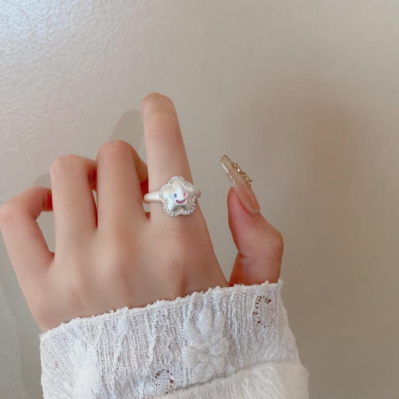 Y2K Fashion Matte Silver Color Star Puppy Rings Girl Sweet Cute Geometric Open Ring For Women Party Jewelry Accessories Gifts