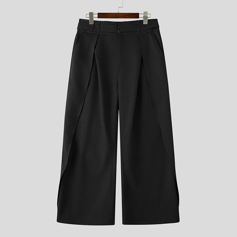 

INCERUN Мужские брюки на молнии с высокой талией, повседневные, с неровными слоями, широкими штанинами и карманами чёрный