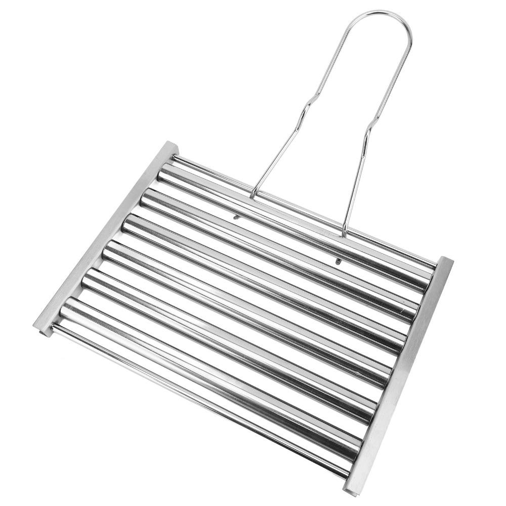 Foldable Handle Hot Dog Roller Stainless Steel BBQ Grill Rack Sausage Roller Rack Outdoor BBQ