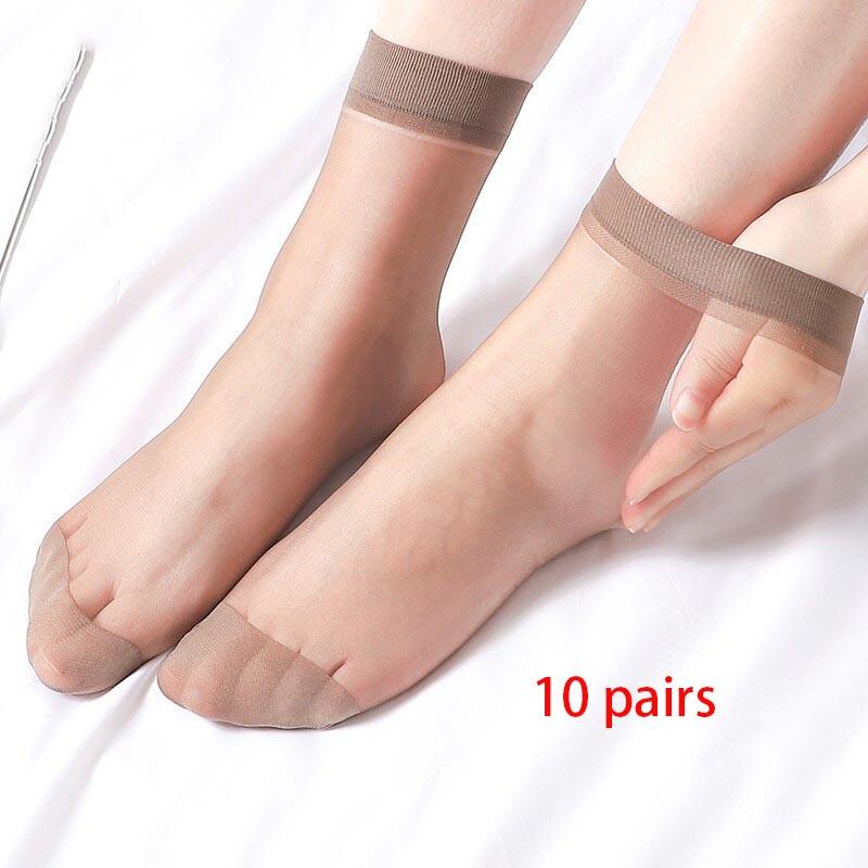 10 Paar/Los Schwarze Hautfarbe Transparente Dünne Damen Kristallseide Socken Nylon Mode Damen Sommer Kurze Knöchelseide Socken