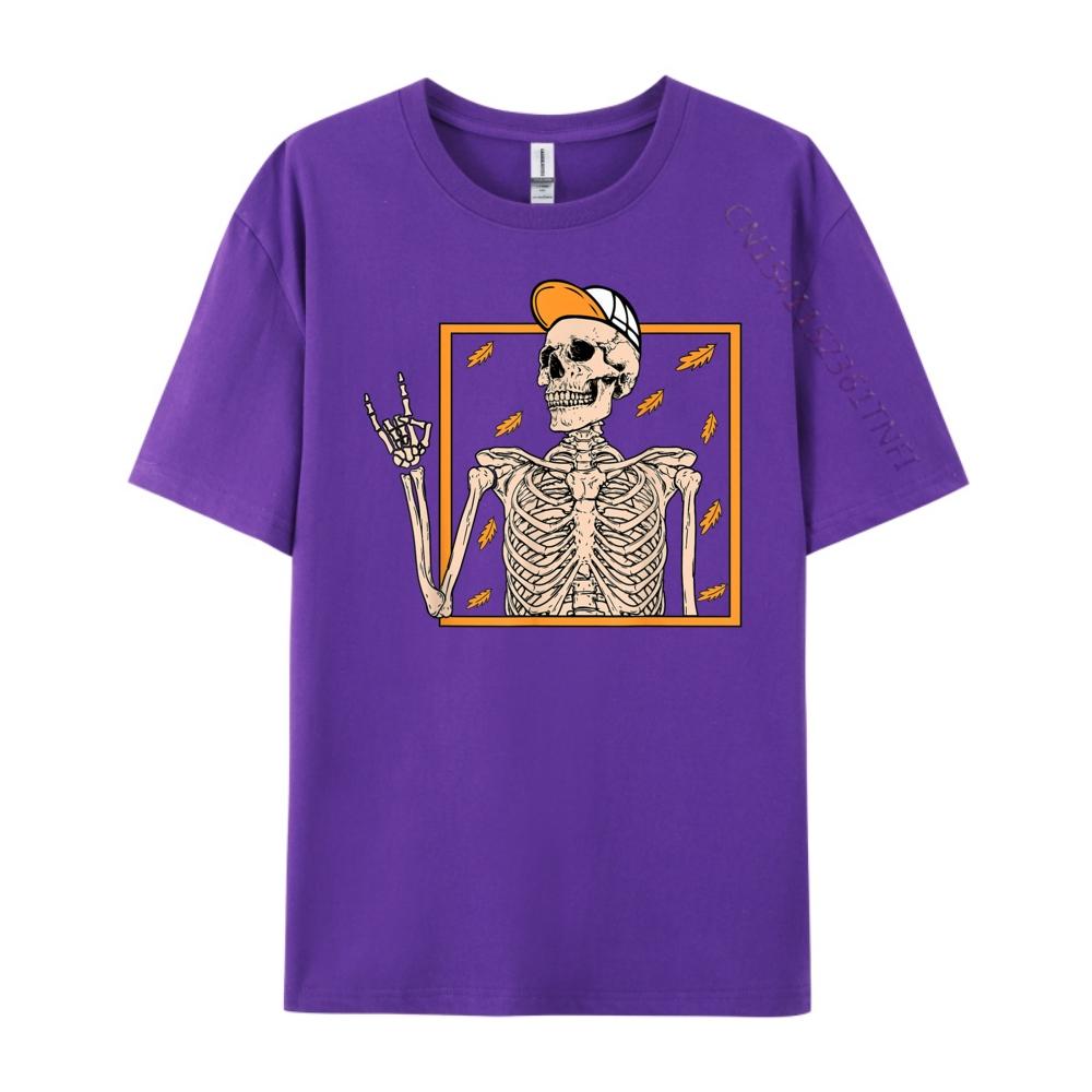 Vintage Halloween Skeleton Rock On Hand Skeleton Unisex Boys Street Wear T Shirt Camisetas De Hombre Man Tops Tees Graphic
