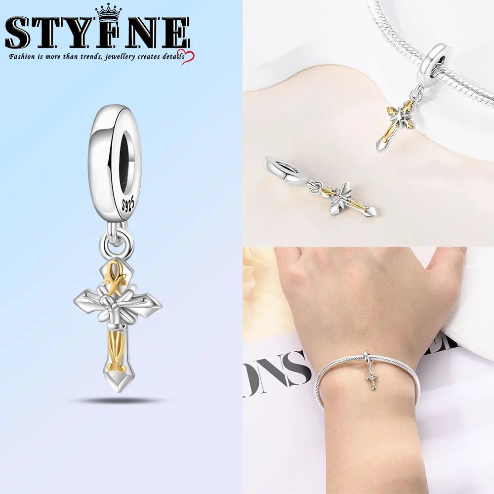 Elegante Klassische Kupfer Heiliger Engel Kreuz Anhänger Perlen Anhänger Für Frauen Passend Für Original Armbänder Diy Schmuck Geschenk