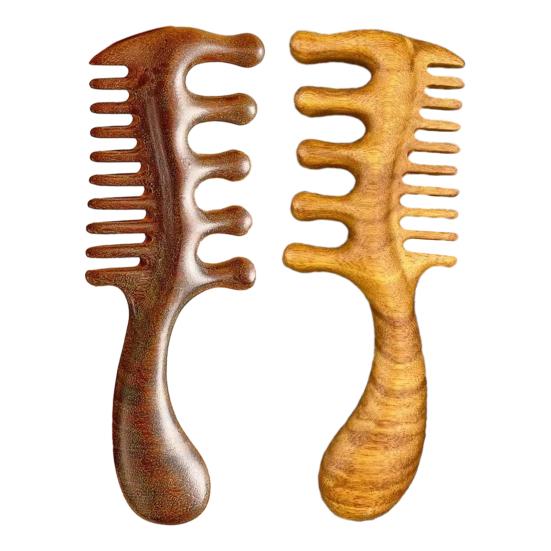 Wooden Scalp Massage Comb with Ergonomic Long Handle Multi-functional Meridian Fine Wide Tooth Comb Men Women Head Massager Tools