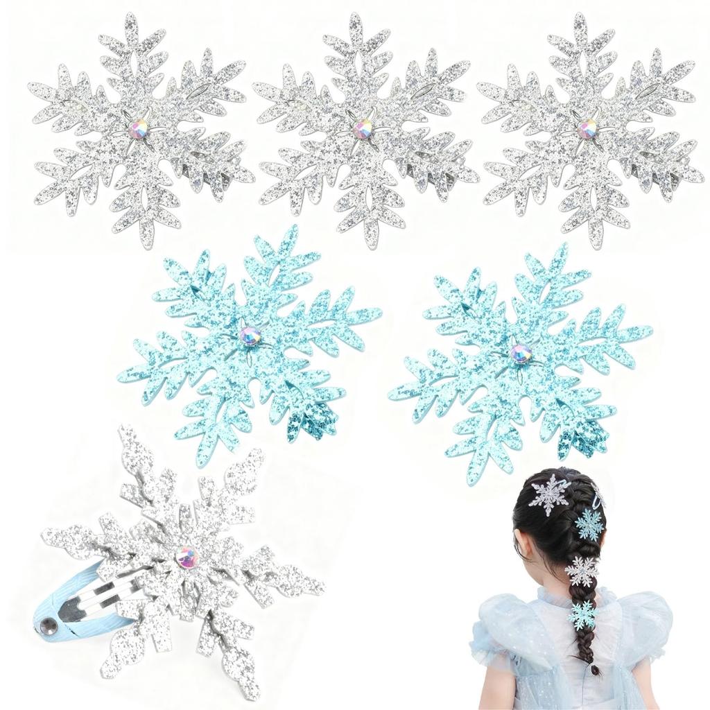 HUIKKJP Schneeflocken Haarspangen, 6-teiliges Set für Kinder und Erwachsene, Weihnachtsfeier Kostüm Haaraccessoires