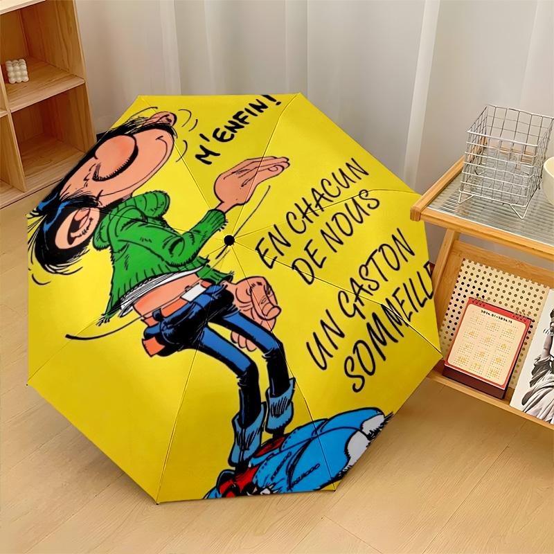 Gaston Lagaffe Winddichter Automatischer 8-Rippen Faltbarer Regenschirm Tragbarer Outdoor Sonnenschirm