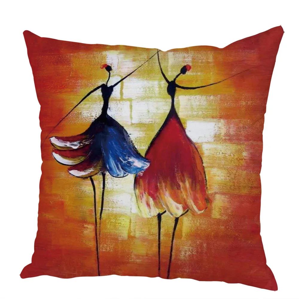 Peach Skin Cushion Cover 45x45cm Abstract Painting Africa Life Pillowcase African Woman Home Decor Gallery Exotic Pillow Case