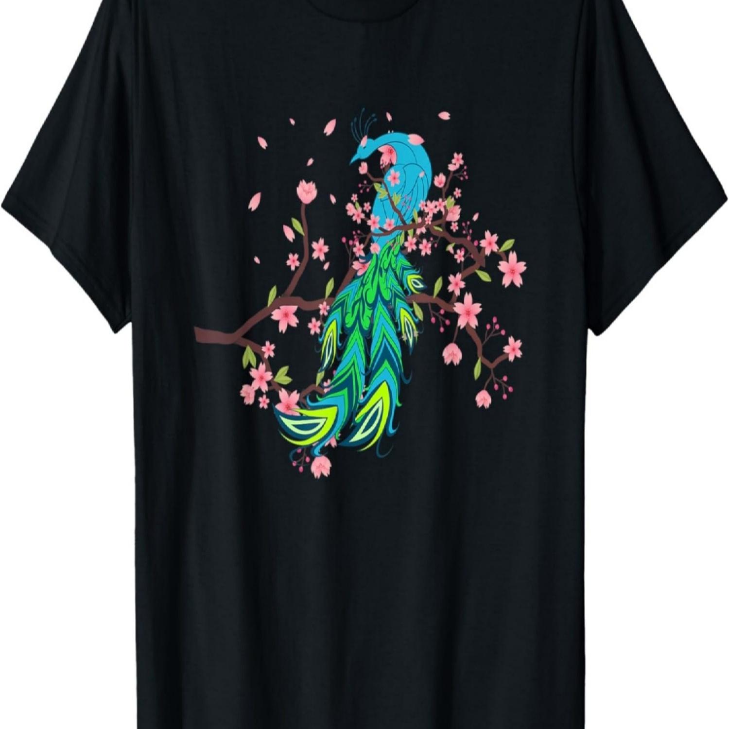 Sakura Decorative Bird Animal Cherry Blossom India Peacock T-Shirt S