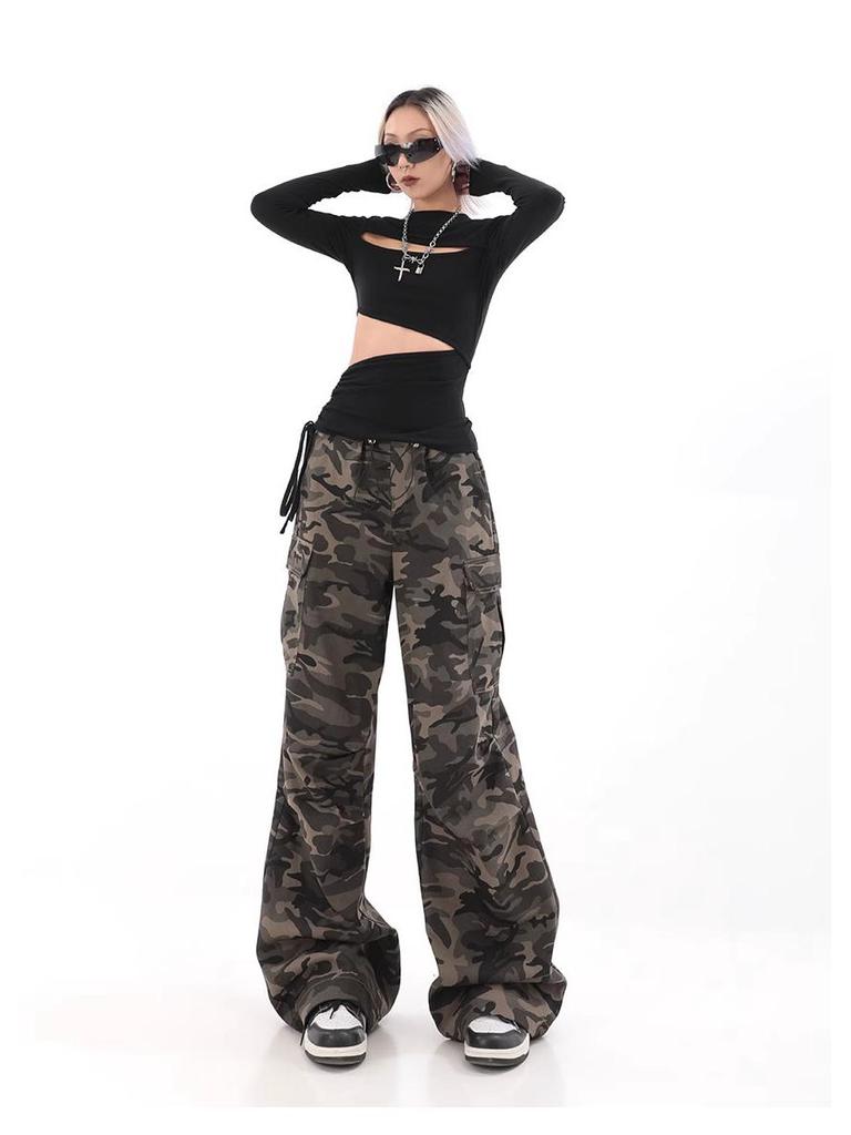 Unisex American Retro Camouflage Overalls – Casual Wide-Leg Hip-Hop Trousers