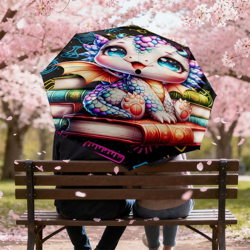 1pc Dragon Books Pattern Umbrella Design Automatic Opening and Closing Umbrella, High-quality Travel Umbrella,  C1128138