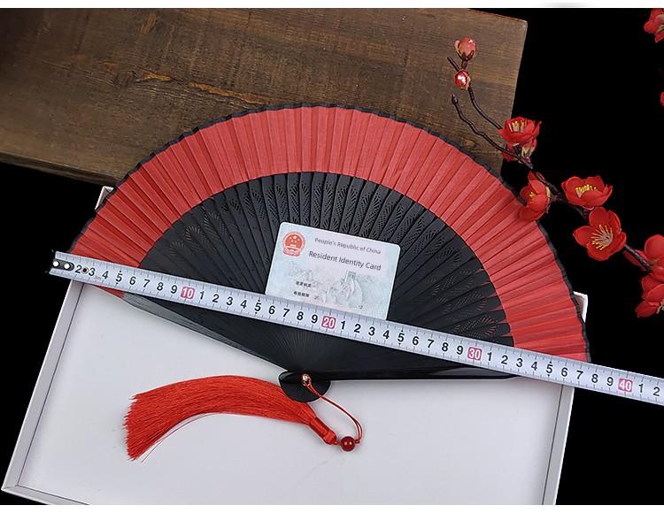 Archaic Folding Fan Women's Red and Black Han Chinese Clothing Accessories Fan Dance Cheongsam Folding Fan Summer Portable Small Bamboo Fan