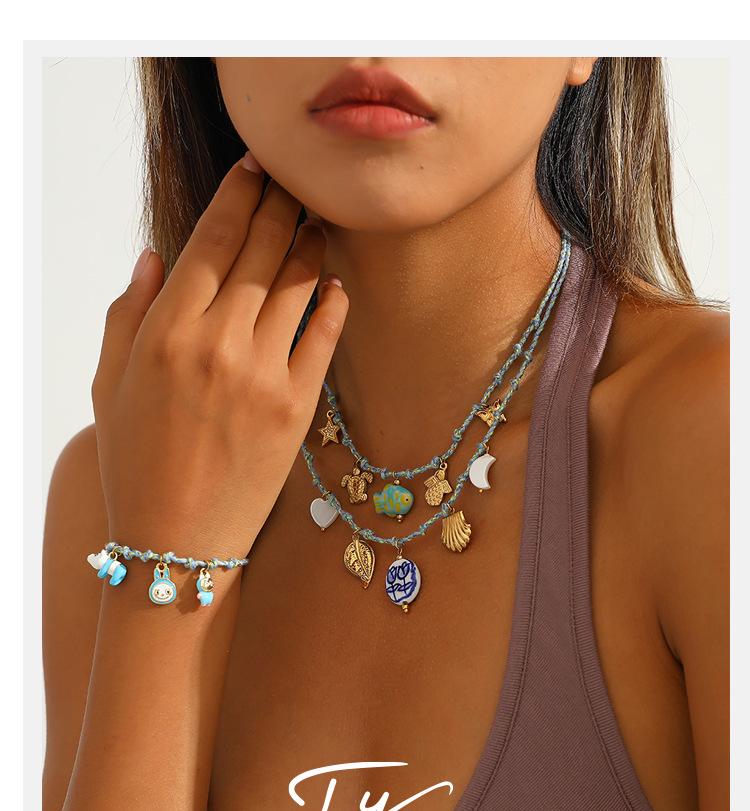 DIY Strandstil Buntes Seil Halsketten- & Armband-Set mit Meeres-Serie Edelstahl-Anhänger