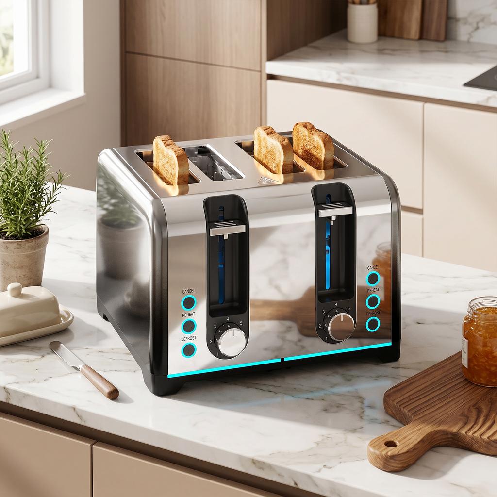 4-Slice Toaster with 7 Browning Levels, Reheat, Defrost and Cancel Function
