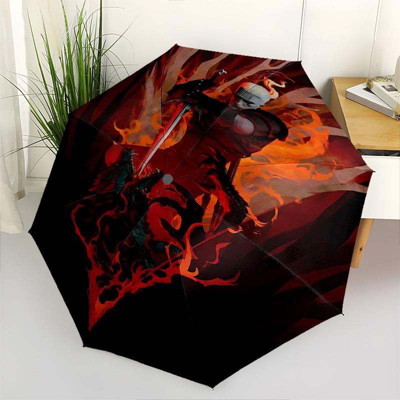 1pc Sekiro Shadows Automatic Umbrella 8 Rib Portable Folding Black Iron Frame for Outdoor, Beach, Travel, Beach Umbrella 220