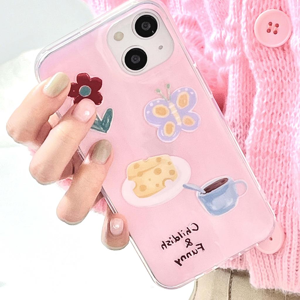 Imd Butterfly Ins Cute Cartoon Flower For Iphone 13 11 12 Promax 14 Pro Max Cheese Coffee Phone Case Lovely Back Cover Capa