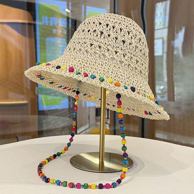 Women's Ethnic Wide Brim Straw Hat - Sun Protection Beach Hat for a Slimmer Look