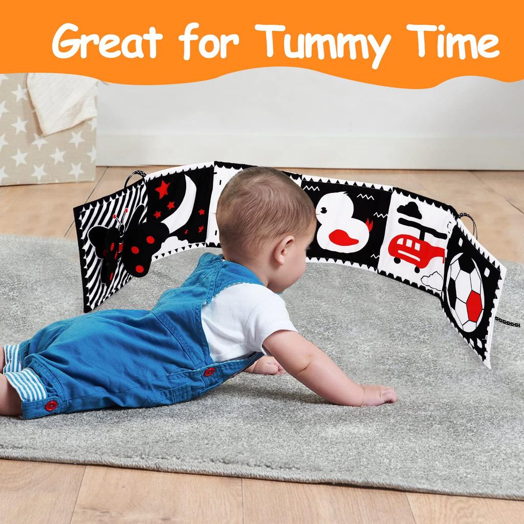 Black and White High Contrast Baby Toys 0-6 6-12 Months Soft Baby Book for Newborn Brain Development Tummy Time Toys Infant Sensory Crinkle Toys 0-3 3