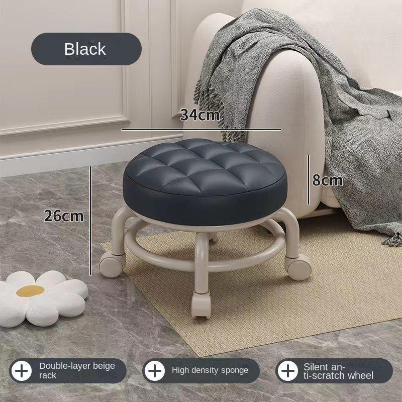360 Rotating Low Stool with Wheels PU Leather Low Stool Home Pulley Low Stool Sofa Stool Small Chair for Nail Salon Pedicure SPA