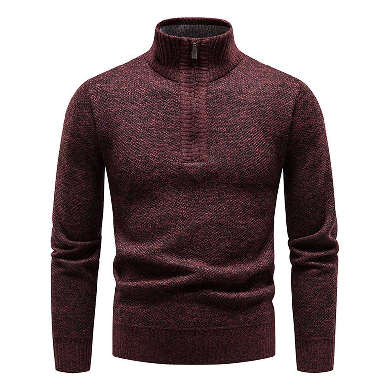 

2024 Men s Plus Velvet Half-Zip High Collar Sweater - Autumn/Winter Fashion Knit Pullover 3XL вина червоного кольору