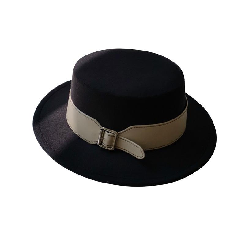 Vintage Woolen Hat British Hat Wide Brim Flat Top Top Top Top Hat Versatile Autumn and Winter Hat Trendy Sun Hat Felt Hat