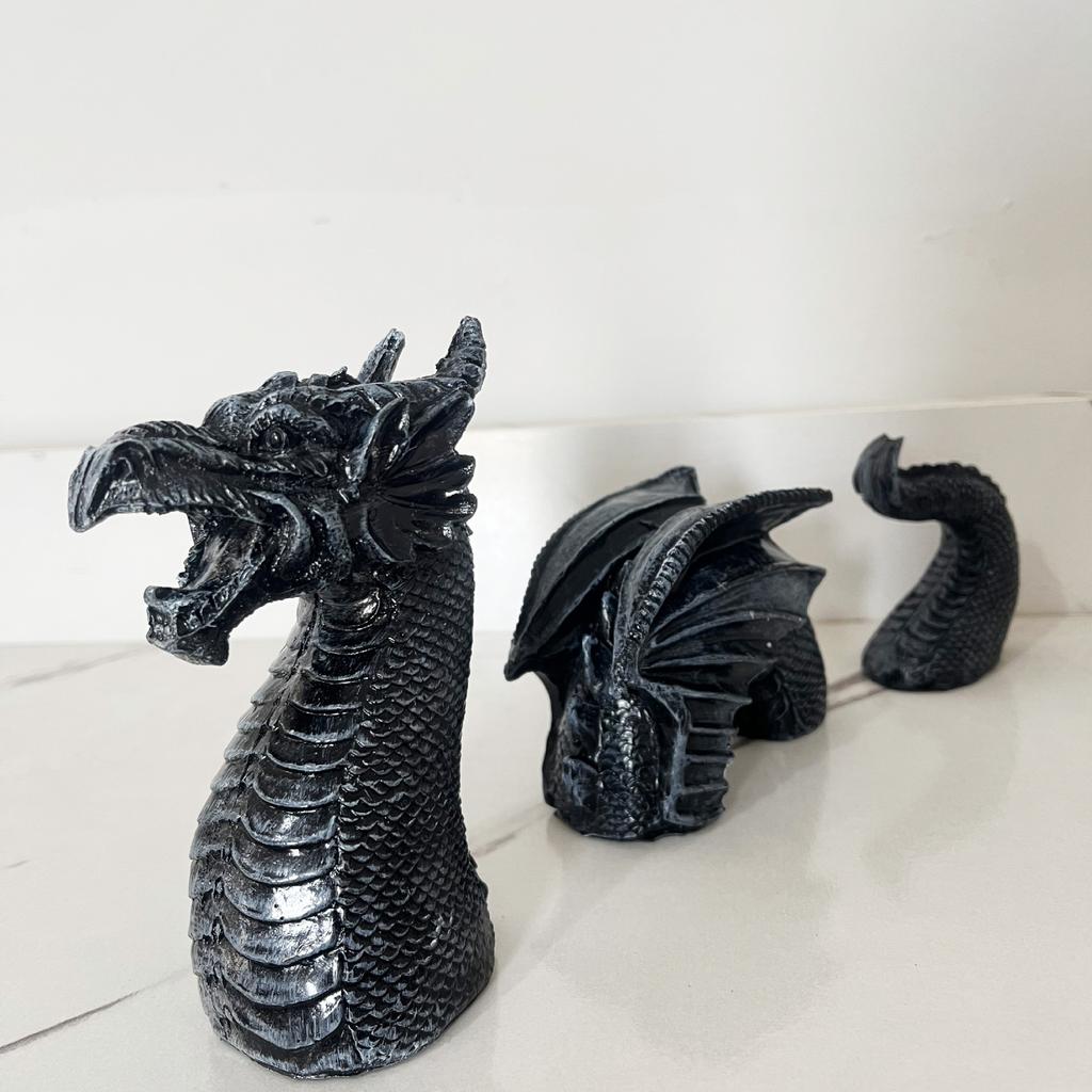 Resin Handicrafts Garden Flying Dragon Ornament Black Three-section Flying Dragon Statue Halloween Decor Garden Ornament