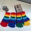Korean New Rainbow Gloves for Women In Winter Warm Wool Half Finger Gloves American Street Fashion Versatile Cycling Trend