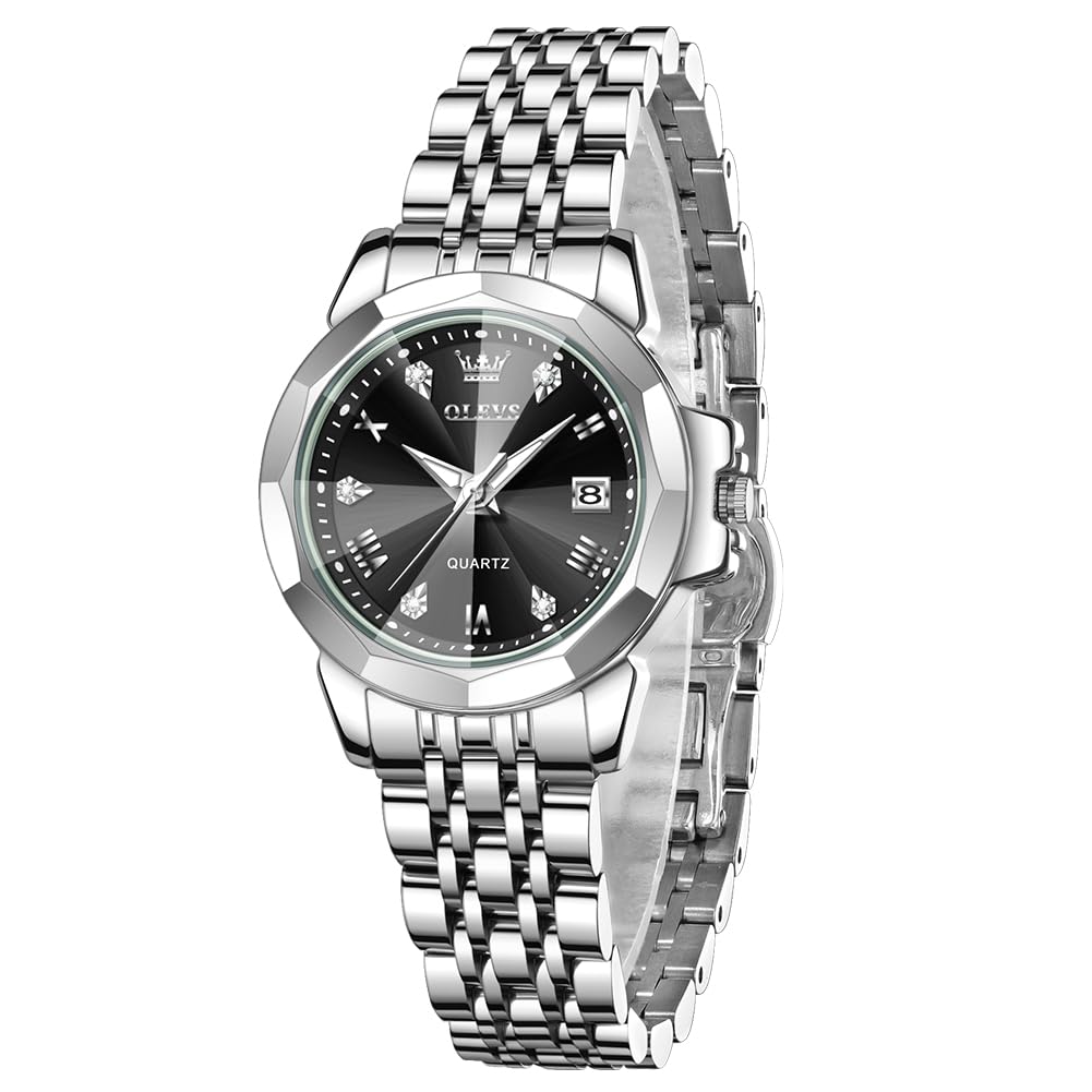 

OLEVS Women s Quartz Watch with Scent, Lightweight, Stainless Steel, Date Display, Diamonds, Waterproof, Luminous, Gift, Fragrance Watch, Black