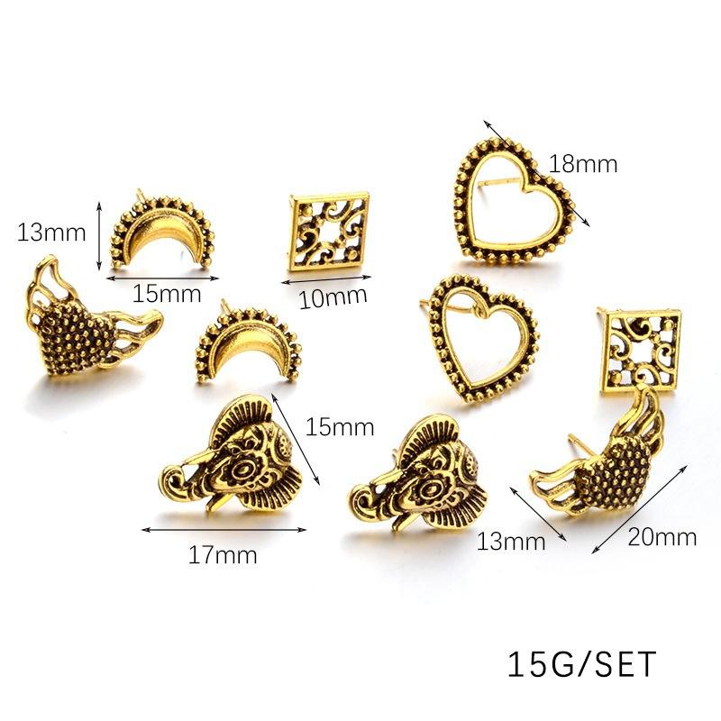10pcs/5pair Love Wings Elephant Moon Fashion Set Earrings  Earrings Earrings Europe and America Jewe