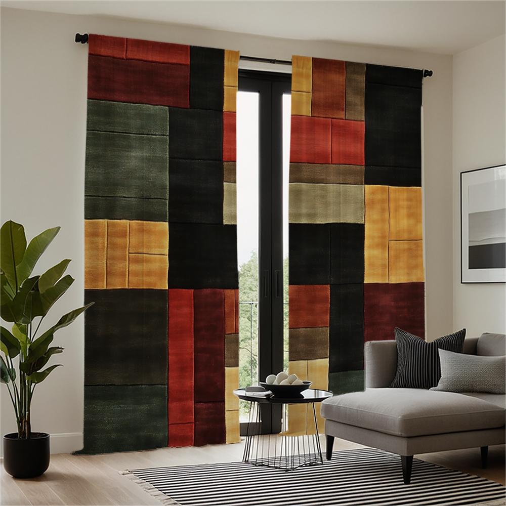 Piece Set High Definition Digital Printed Curtainpatchwork Style Colorful Multi Color Block Pattern Curtain Curtains Made Of Polyester With Rod Pocket