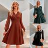V-neck Jacquard Long-Sleeve Summer Dress - European and American Style Women's Wear
