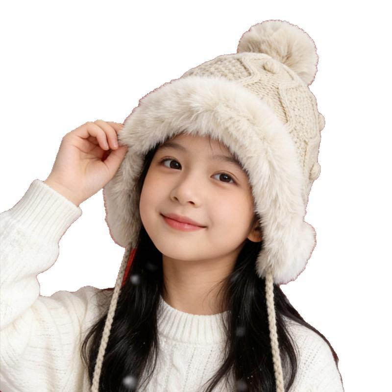 Girls' Warm Plush Ear Protection Hat for Autumn/Winter - Cute & Versatile
