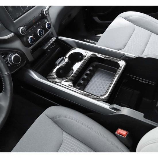 Central Water Cup Holder Panel Cover Trim for Dodge Ram 1500 + Carbon Fiber